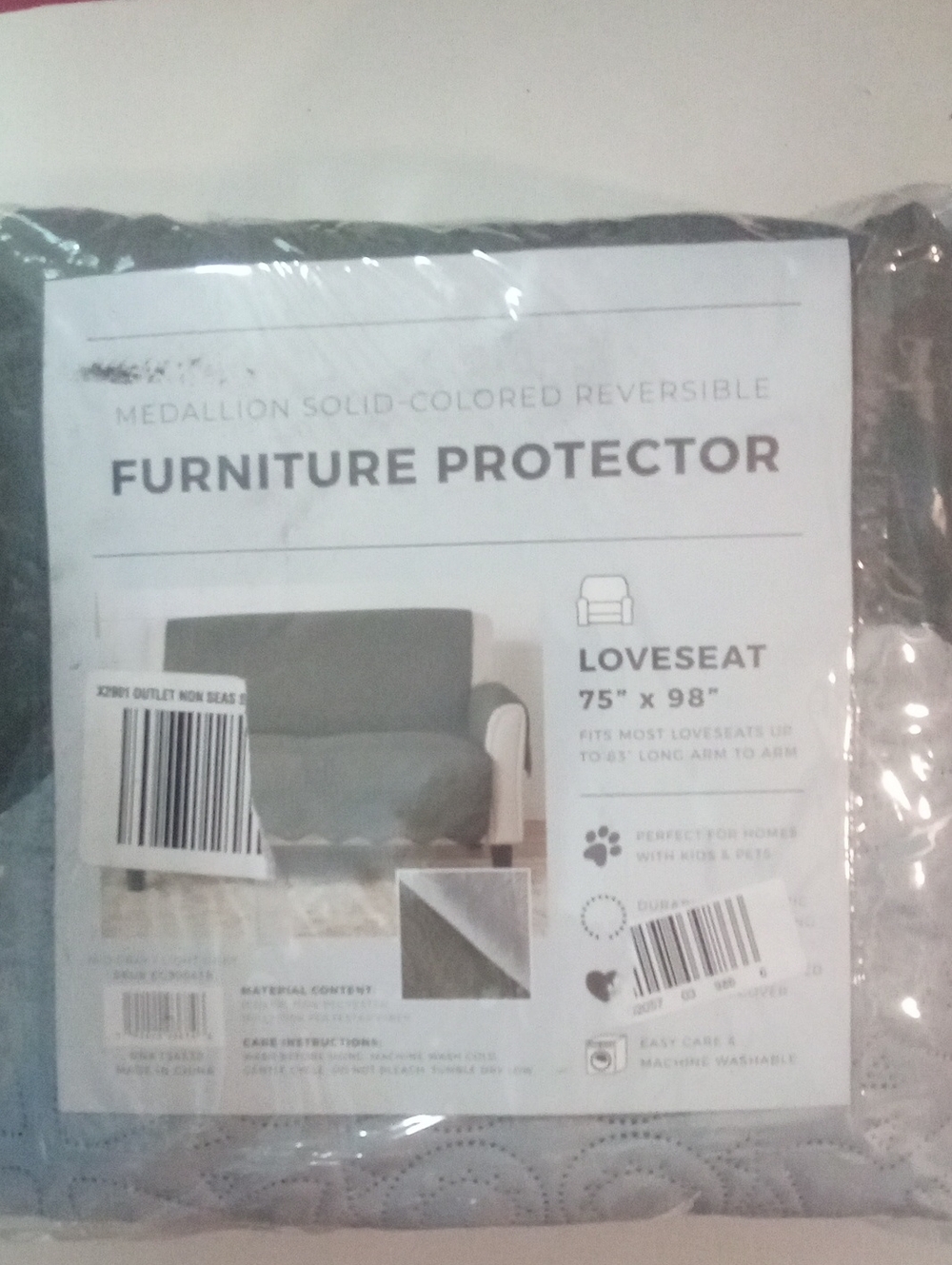 Furniture Protector Loveseat Cover in Gray Green Reversible NWT $39.99
